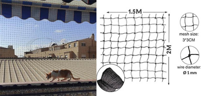 2m×1.5m cat protection net extreme tear proof and bite resistant 30mm mesh size black 6aa